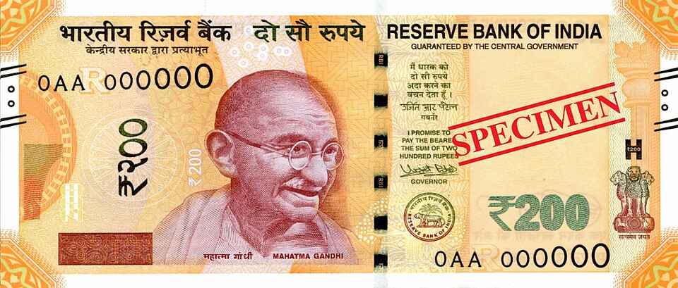 Indian 200-rupee banknotes (illustrative image)